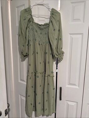 Chic Soul Sage Green Smocked Maxi Dress with Puff Sleeves
